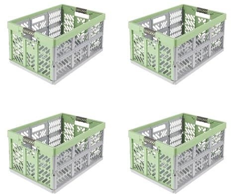 keeeper ben 4x Stabile Profi-Klappboxen mit Soft-Touch Griffen, 45 l, Eco Grass Green