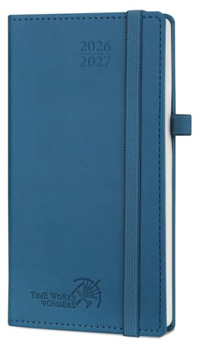 POPRUN Agenda Pocket 2026 2027 Veckoagenda 16,5 x 9 cm från Aug'26 - Dec'27, 17 Månader Liten Skolplanerare, Hårt PU Läderomslag med Tidsindelning, Papper 80 gsm,Nattsblå