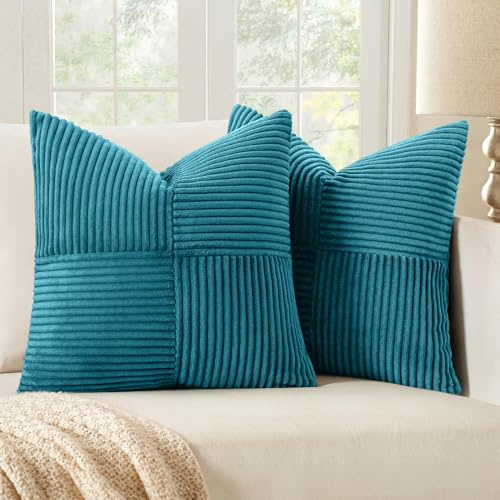 MIULEE 2er Set Kissenbezug 50x50cm Blau Kordvelours Kissenhülle sofakissen | Kissenbezüge Sofakissen Dekokissen Boho Couchkissen Kord Dekorative Zierkissenbezug für Sofa