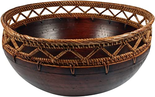 GURU SHOP Geflochtene Holz Bastschale, Durchmesser: Mittel 25x13cm, 13x25x25 cm, Schalen