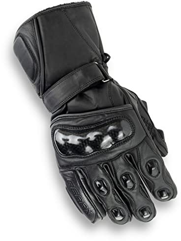 Leder-Motorrad-Handschuhe, wasserdicht, Thermoisolierung für Winter, Karbonschutz Gr. 95, schwarz