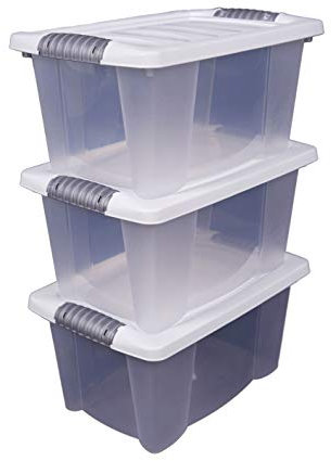 Spetebo 3x Stapelbox mit Deckel 14 Liter - transparent mit weißem Deckel - Multibox 40x30x20 cm