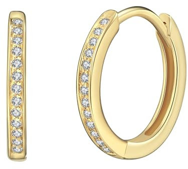 Rafaela Donata Damen Creolen aus 925/- Sterling Silber gelbvergoldet | Zirkonia,weiß,Klappcreolen,Silbercreolen,Gelbgold,klassisch