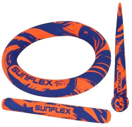 Sunflex® Diving Set Funky Scribble | Stehen senkrecht im Wasser | Neopren Tauchring, Tauchstab, Tauchball & lässt Sich gut greifen | farbenfrohes Wasser- & Tauchspielzeug | für Jede Altersgruppe