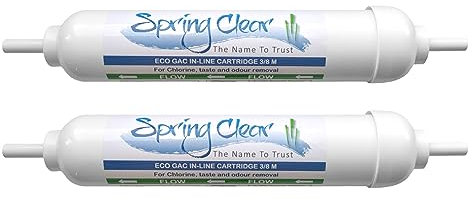 SpringClear 2 Pack In-Line Water Filter Cartridge with 3/8 Male Stem | Universal Carbon Filter for Fridge Water Dispenser and Ice Maker with Scale Reduction | Kitchen Tap Filter