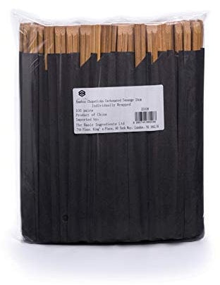 Ken Chiku Palillos Carbonatados De Bambú Tensoge 24cm | 100 Pares Envueltos Individualmente | Comida Chino Y Japonés | Natural | Respetuoso Al Medio Ambiente Y Biodegradable | Adultos Y Niños