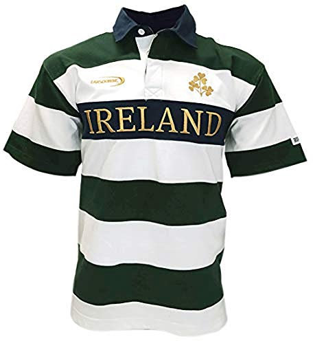 Carrolls Irish Gifts Irland-Rugby-Shirt, kurzärmelig, Weiß/Gold, gestreift, Größe S (US), Flaschengrün, Weiß, Gold, S