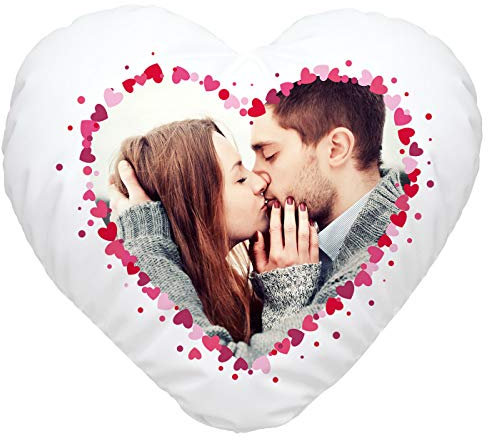 SpecialMe® Herzkissen mit eigenem Foto Herzrahmen, Fotokissen Bedrucken Lassen, personalisierte Geschenke & Liebesgeschenke weiß Herz-Kissen