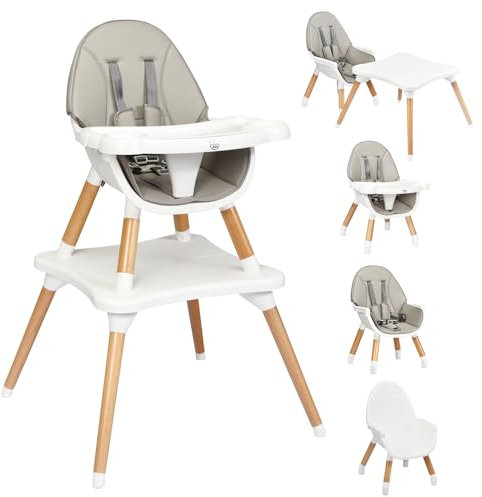 COSTWAY Trona para Bebé con Altura Ajustable, Silla Alta para Comer con Cinturón de Seguridad y Bandeja Extraíble, Trona Portátil Evolutiva Bebé (Gris,sin Tablero de Bloques)