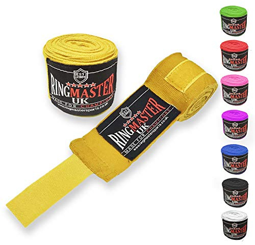 Ringmaster Boxbandagen, Knöchelschutz, Daumenschlaufe, MMA, Kickboxen, Muay Thai, Kampfsport, Innenhandschuhe, Fitnessstudio, gelb