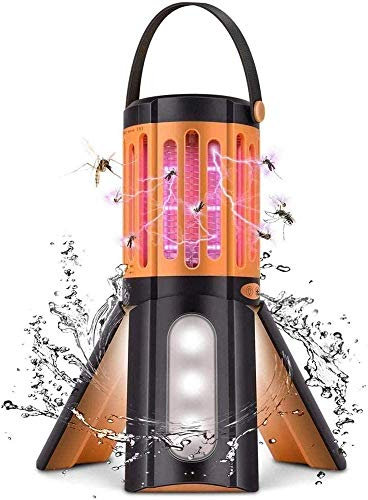 BAKAJI Elektrisches Moskitonetz, UV-LED, mit Lampe-Funktion und Taschenlampe, LED-Notfall, mit Haken für Camping, Zuhause, Anti-Mücken, Stromversorgung über AA-Batterie