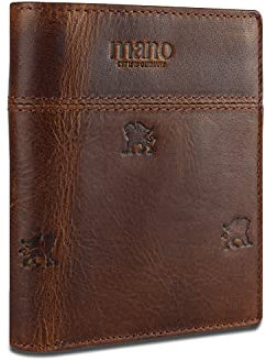 mano Don Leon Geldbörse mit Klappe Leder - Portemonnaie Herren Hochformat Braun - Geldbeutel Portmonee Wallet Brieftasche Männer Portmonaise