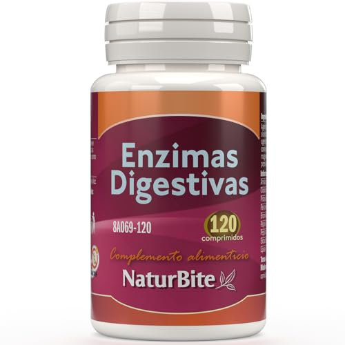 Naturbite Enzimas Digestivas, 120 comprimidos, Naturbite. Mejora del proceso digestivo facilitando la descomposición y absorción de los nutrientes de los alimentos
