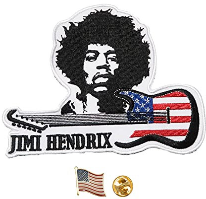 A-ONE 2 Stück – Rock Star Hendrix bestickter Aufnäher aus heißem Leder, Stoff mit hitzeversiegelter Rückseite + Anstecknadel mit amerikanischer USA-Flagge für DIYNO.176P