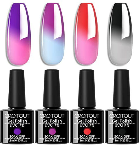 Croitout UV Gel Nail Polish Set, Colour Changing Gel Polish Colours Set, Soak off Nail Gel Polish Set, Long Lasting Glossy Nail Polish Kit, Best Gift for Women 4 x 7.3ml