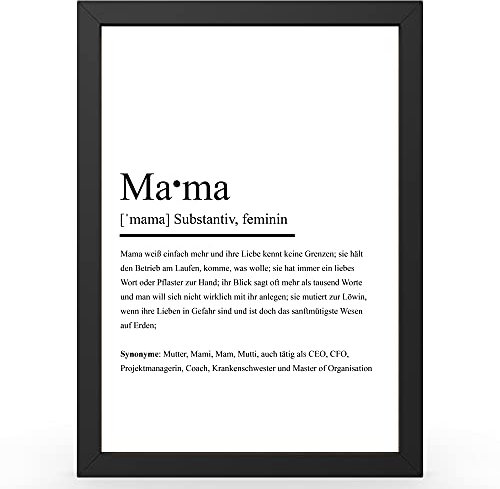 Urhome DIN A5 Kunstdruck Definition Mama inkl. Rahmen Schwarz - Worterklärung wie im Duden Lexikon als Wanddeko Spruch-Poster Deko Wandbild mit Spruch gerahmt für Wohnung Familie Geschenk