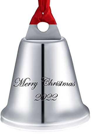 Dinikally Benutzerdefinierte Gravierte Glocke Personalisierte Silberne Glocke Ornament Mit Roter Krawatte Hängenden Band FÜR Weihnachtsbaumgeschenk (sty1)