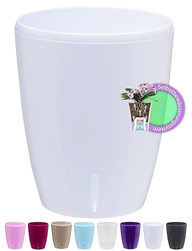 Santino Fioriera Orchidea D 12cm Vaso Autoinnaffiante Con Sistema Stoppino e Indicatore Del Livello Dell'acqua Per Interni (Ø 12cm - 1,3L - Bianco)