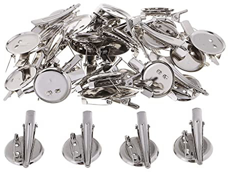 Easnea 30 Stück 20 mm 25 mm 30 mm runde Brosche Basis Alligator Pinch Haarspangen Cabochon Rohlinge Tabletts mit Broschennadeln Cameo Cabochon Basis Fassung – Silber, 25 mm