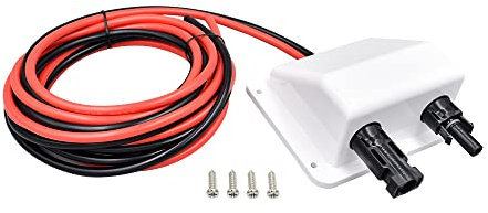 Solar Dachdurchführung, Solar Doppel Kabeldurchführung mit 10Ft 10AWG Kupferkabel und IP68 Solarpanel Steckverbinder, Kabeldurchführung Anschlussdose für Wohnmobile, Boote, RV und Solarplatten