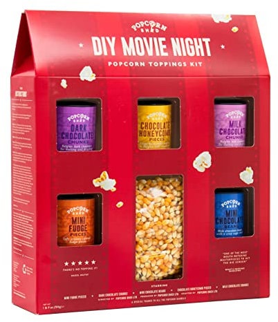 Popcorn Shed DIY Movie Night Popcorn Toppings Kit (5 Delicious Toppings & 500g Popping Kernels) - Sweet Popcorn Toppings, Easy & Low Calorie Snack, Perfect for Parties, Movie Nights & Gifting