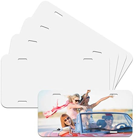 4 Pcs Sublimation Blank License Plates for Sublimation Images Aluminum Blank Car License Plate Tag Custom Design (White)