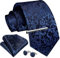Enlision Cravates Hommes Bleu Marine Cravates et Pinces et Boutons de Manchette et Carre de Poche Emsemble