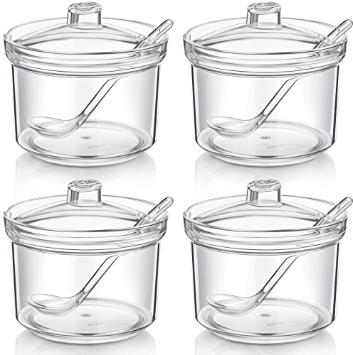 Patelai Azucarero de acrílico transparente con tapa, cuchara de sal, tarro de azúcar con tapa para azúcar, sal, té, especias, hierbas, condimentos (13 onzas)