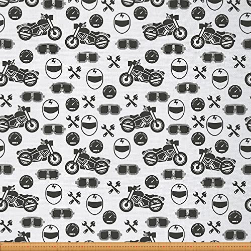 Karikatur Motorrad Stoff Meterware Racing Motocross Fahrer Thema Polsterstoff für Stühle und Heimwerkerprojekte Klassisch Dreckiges Fahrrad Dekor wasserdichter Stoff 92x150cm