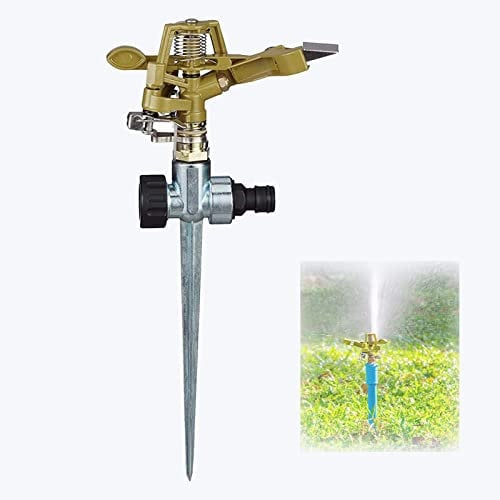 CLDURHGE Aspersor Riego por Pulso con Piqueta, Aspersor de Metal para Jardín, Herramientas Sistema De Riego De 360 Grados para el jardín, aspersor Giratorio al Aire Libre