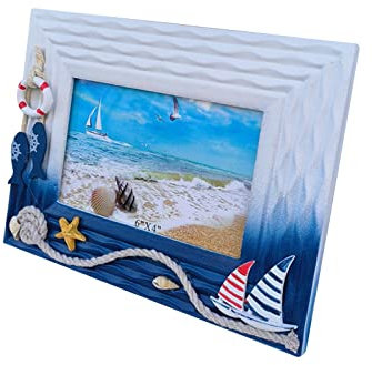 Milageto Bilderrahmen im maritimen Stil, Desktop-Ornamente, Segelboot, Sommerferien, Erinnerung, Seesterne, Ozean, Sammlerstücke, Geschenke, 15,2 cm, Stil b