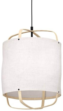 EGLO Hängelampe Surfleet, Pendelleuchte Esstisch 1-flammig, Textil Esszimmerlampe im Nature Design, Hängeleuchte aus Leinen in Beige, Bambus und Metall in Schwarz, E27 Fassung