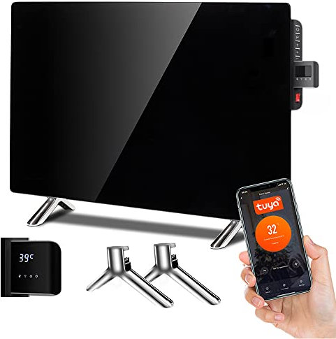 Maclean MCE536 Elektrischer Glaskonvektor 600W Wandmontage oder Standfüß Glasheizung Elektroheizung Elektroheizkörper Wi-Fi-Steuerung mit Smart-Life App LED Panel Fernbedienung 55x100cm Schwarz