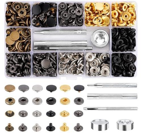 DICLLY154 Set di 6 Colori, Tubolare Borchie Metalliche,Bottoni a Pressione Metallo,con Kit di Attrezzi di,per Cuoio Camicia Zaini Cappello Borsa Cinture Pelle Fai da Te