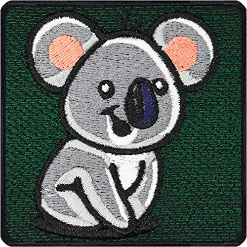 EXPRESS-STICKEREI Koala Aufnäher Kinder Aufbügler Australien Sticker Klimaschutz Zeichen Save the Koala Abzeichen gesticktes Kunstwerk Emblem zum annähen/aufbügeln | 75x75mm