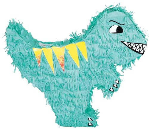 P'TIT CLOWN - 22907 - Pinata Dinosaurier - Einfaches Befüllen - Zubehör Dekoration Kindergeburtstag, Kirmes, Feiern - Karton, Papier - Grün - 36 x 57 x 10 cm