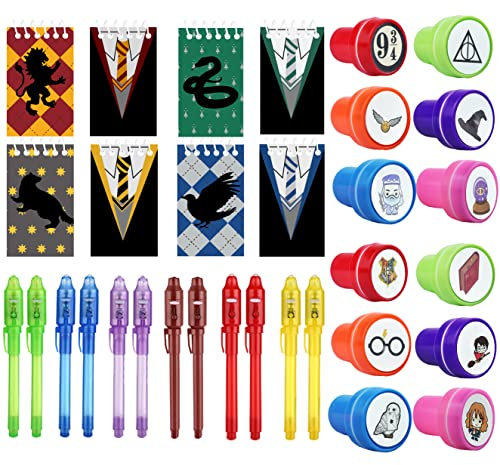 jiaoohoo Harry Gastgeschenke Geburtstag Party Mitgebsel,Mitgebsel Kindergeburtstag Mädchen Junge,12 Uv Stift,12 Notizbuch Kein,12 Stempel Kinder,Adventskalender Inhalt und kleine Mini Geschenke
