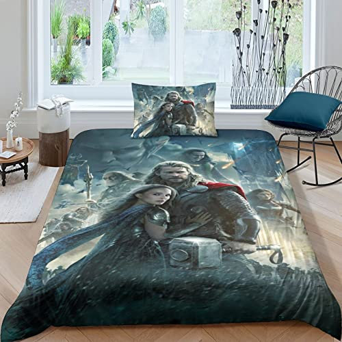 CIFEAR Bedding 3D Thor Bettbezug Kissenbezug, Mikrofaser, Superheroe Bettbezug Set Bettwäsche Mit Reißverschluss Für Erwachsene Kinder Single(135x200cm)
