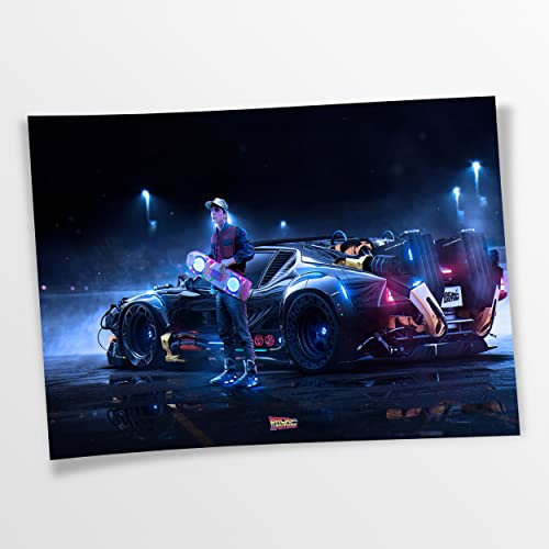 Poster Zurück in die Zukunft, Marty McFly mit Auto, Klein bis XXL, Inneneinrichtung - Wohnzimmer - Wohnung, Dekoration