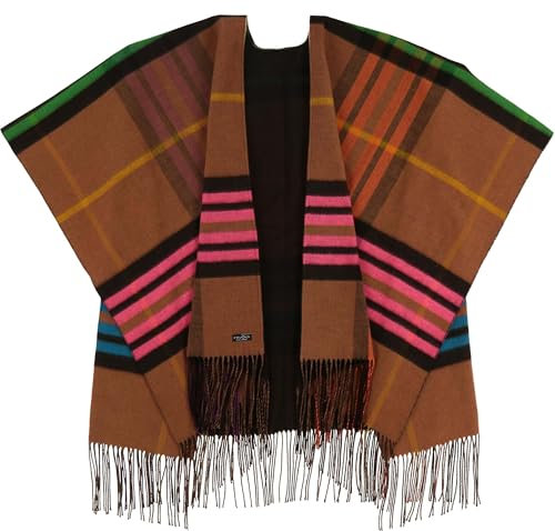 FRAAS Ruana - Poncho Aus Reinem Polyacryl - Plaid Kariert - Für Damen - Wärmend und Hautfreundlich - Made In Germany - 130 x 200 cm Camel
