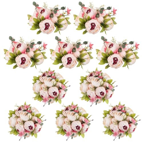 NUPTIO Rosa Pfingstrose Blumen für Tafelaufsätze: 10 Stück 24cm Künstliche Blumen Kugeln für Tafelaufsätze Gefälschte Seide Braut Anordnung Bouquet Hochzeit Party Tisch Wohnzimmer Dekorationen