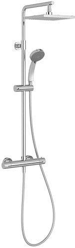 Jacob Delafon - Colonne de Douche Thermostatique COLETTE - Pomme de Tête Carrée 20cm - Douchette 4 Jets - Régulateur de Débit - Butée de Sécurité - 21,5 x 111,8 x 42,6 cm - Finition Chrome - E29868-CP