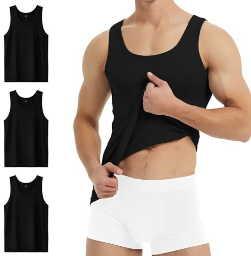 YouShow Débardeur Homme Coton Noir Maillot de Corps Lot de 3 Marcel Homme Sport Gym S