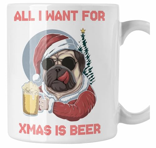 Colorfamily Tazza Natale Carlino Cane All i want for Xmas is beer divertente Merry Christmas Regalo Natale