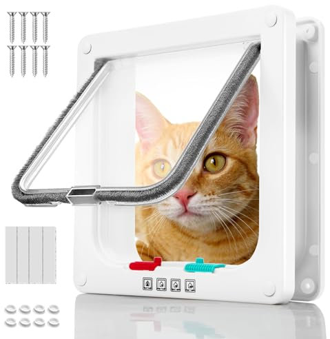 Ziamzra Katzenklappe Hundeklappe Katzentür mit 4 Wege Schloss Katzenklappe Innentür Katzentür Fenster für Innen Außentür Wand Dünne Tür Haustiertür Katzen und Kleine Hunde (XL- 28cm x 25cm x 5.5cm)