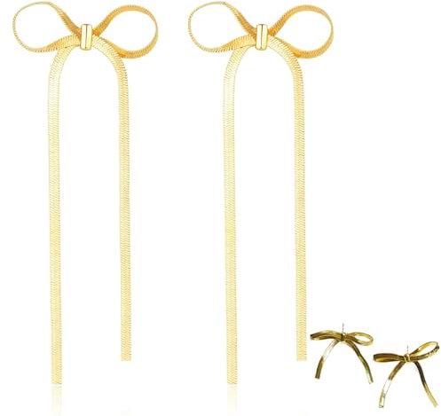 MHDUYEG Schleifen Ohrringe Gold,2 Paare Bow Earrings,Schleifen Ohrringe,Hochzeit,Ballmodenschmuck, Passend Als Geschenk für Mädchen und Ehefrauen