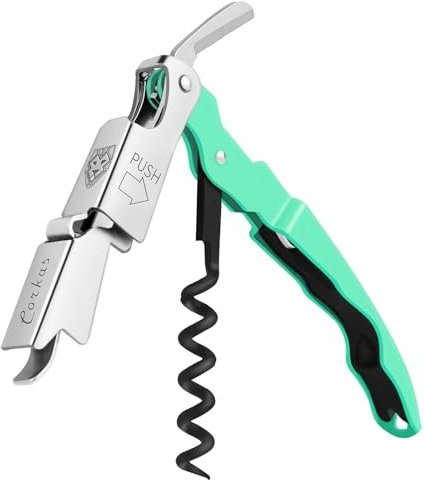 CORKAS Tire Bouchon Professionnel, Couteau de Sommelier, qualité hôtel et Restaurant, Couteau de Serveur avec Décapsuleur et Coupe-Capsule, Ouvre Bouteille en Acier Inoxydable (Vert Clair)