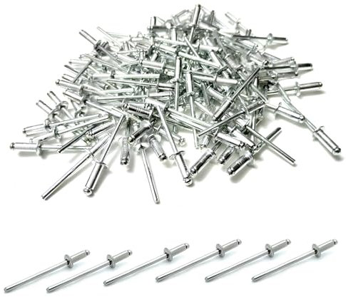 100pcs Stück Alu Blindnieten Sortiment Popnieten,Pop Nieten Stahlniete,Silber Aluminium Blindnieten (Silver, 3.2x6)