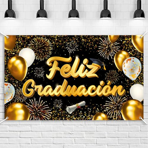 BETESSIN Pancarta Feliz Graduación Español 110x180cm, Telón de Fondo y Decoración para Fiesta de Graduación, Photocall