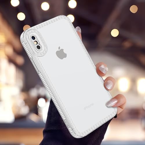 VENINGO Case for iPhone X, for iPhone Xs Case, Glitter Bling Edge Clear Soft Flexible TPU Slim Anti-Scratch Shockproof Protective Cover for iPhone X/XS Phone Case Cute Sparkly Women Girls, Clear